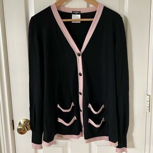 CHANEL Black Cardigan with Pink Trim